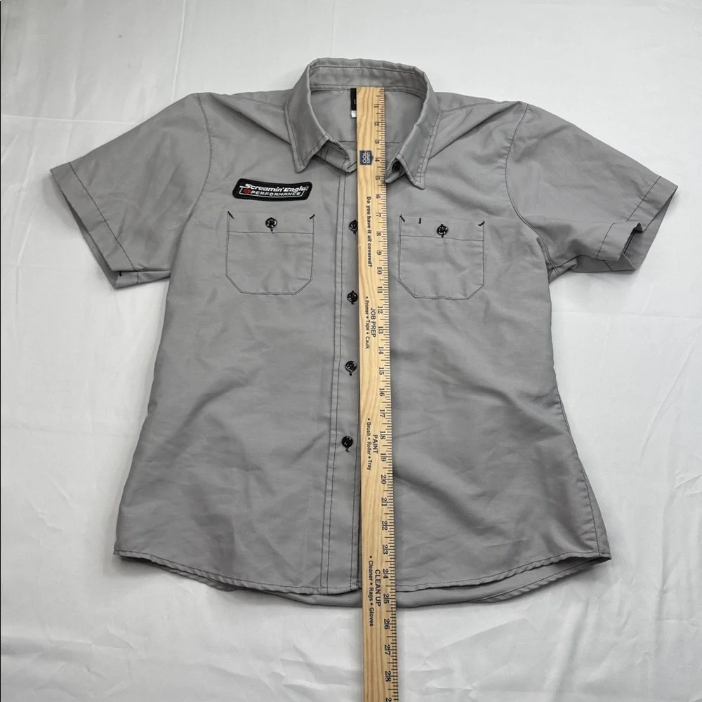 Womens Harley Davidson Screamin Eagle Performance Button Down Shirt Large L gray - Picture 5 of 8